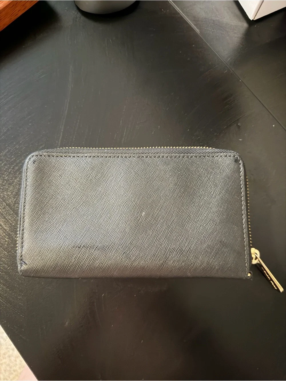 Michael Kors Black Saffiano Zip Wallet with Gold Logo